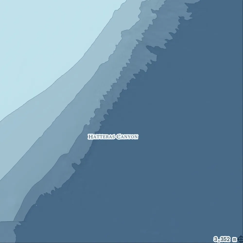 The Outer Banks in Bathymetric at the print's own pixels, around the deepest point in the drawing, 3,352 m.
