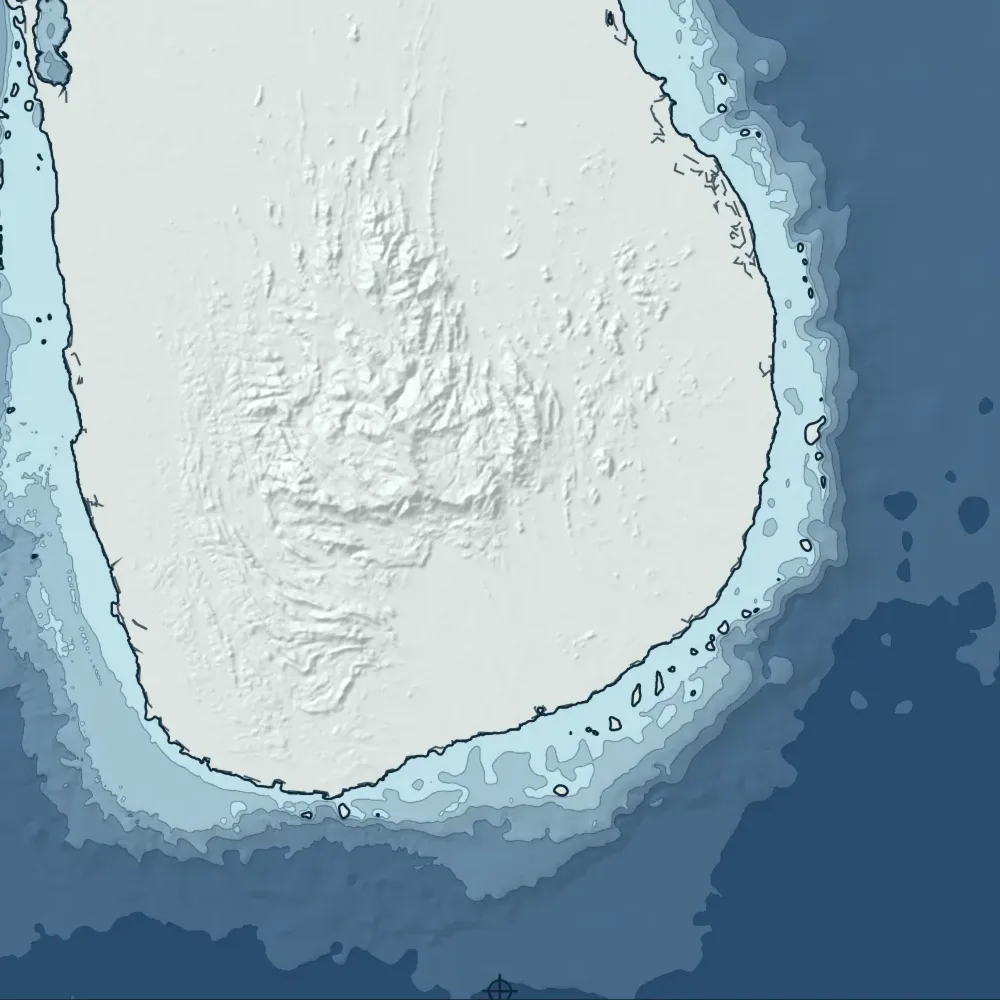 Sri Lanka in Bathymetric at the print's own pixels, around the deepest point in the drawing, 4,416 m.