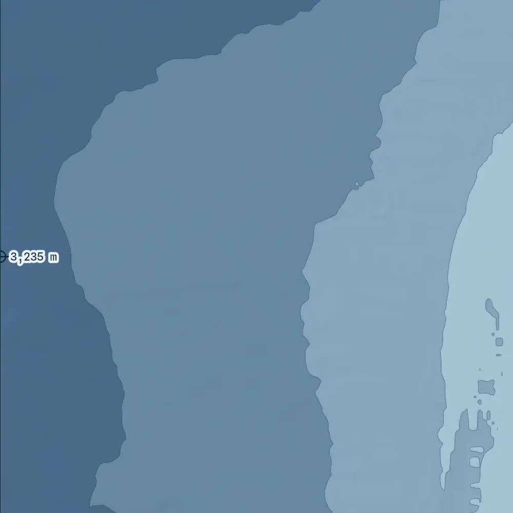 Valparaíso in Bathymetric at the print's own pixels, around the deepest point in the drawing, 3,235 m.